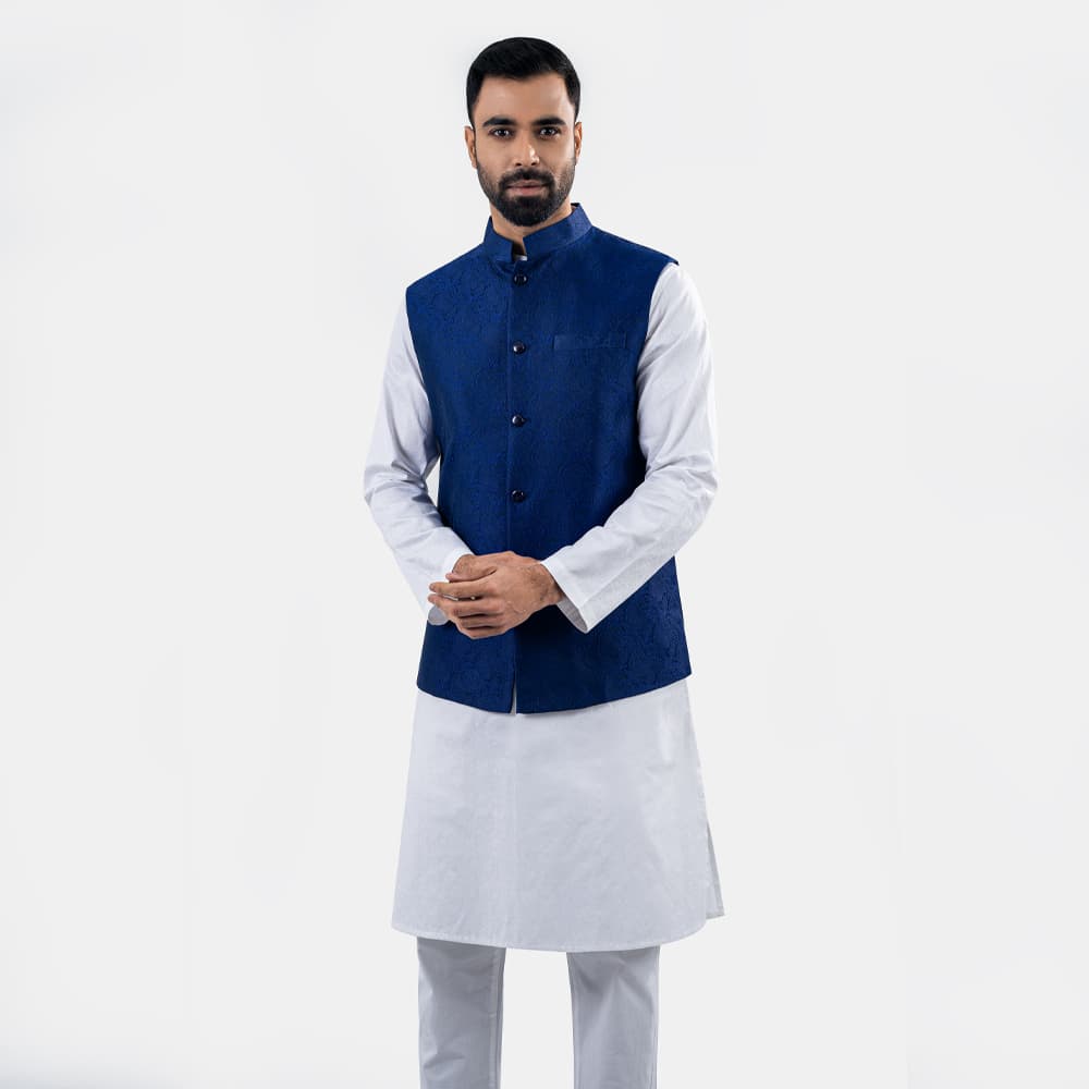 Premium Blue Floral Printed Waistcoat by LUBNAN - LubnanBD